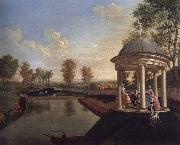 Edward Haytley The Brockman Family and Friends at Beachborough Manor The Temple Pond looking from the Rotunda oil painting artist